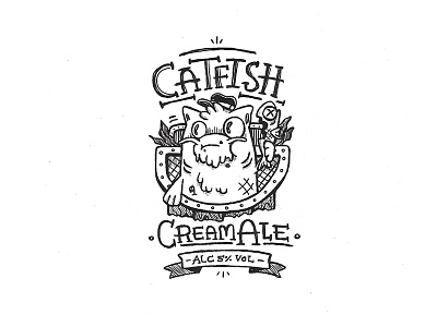 Day 20 - Catfish Cream Ale character craft design illustration ink label lettering logo