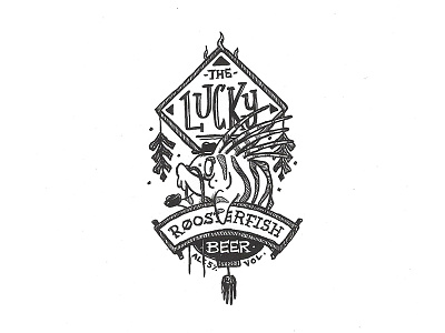 Day 21 - The Lucky Roosterfish Beer character craft design illustration ink label lettering logo