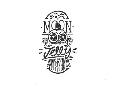 Day 22 - Moon Jelly IPA character craft design illustration ink label lettering logo