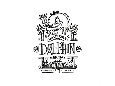 Day 27 - Dastardly Dolphin Brew character craft design illustration ink label lettering logo