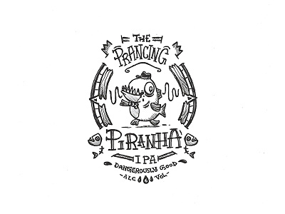 Day 30 - The Prancing Piranha IPA character craft design illustration ink label lettering logo