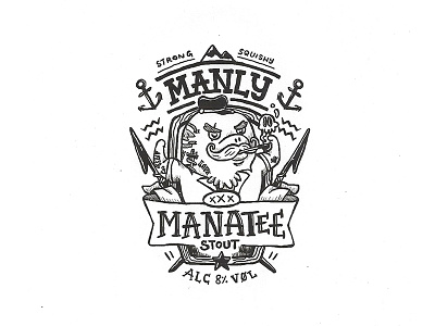 Day 32 - Manly Manatee Stout character craft design illustration ink label lettering logo