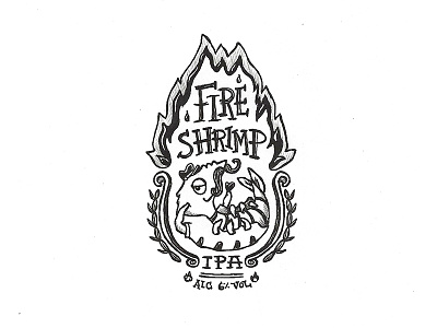 Day 34 - Fire Shrimp IPA character craft design illustration ink label lettering logo