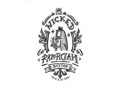 Day 35 - The Wicked Razorclam Bitter character craft design illustration ink label lettering logo