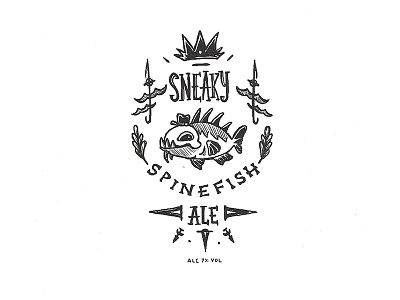 Day 36 - Sneaky Spinefish Ale character craft design illustration ink label lettering logo