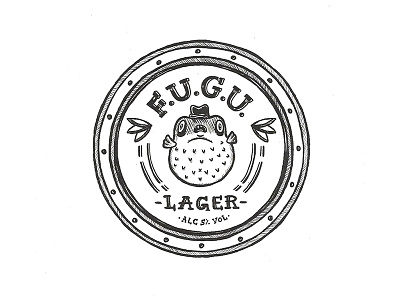 Day 38 - FUGU Lager character craft design illustration ink label lettering logo