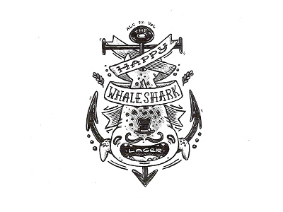 Day 39 - Happy Whale Shark Lager character craft design illustration ink label lettering logo