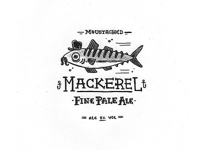 Day 40 - Moustached Mackerel Fine Pale Ale character craft design illustration ink label lettering logo