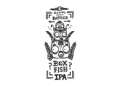 Day 41 - Baffled Box Fish IPA character craft design illustration ink label lettering logo