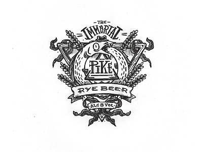 Day 45 The Immortal Pike Rye Beer character craft design illustration ink label lettering logo