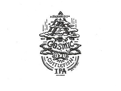 Day 47 - Cosmic Cuttlefish IPA character craft design illustration ink label lettering logo