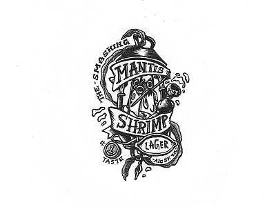 Day 48 - The Smashing Mantis Shrimp Lager character craft design illustration ink label lettering logo