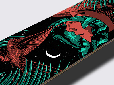 Hummingbird Skateboard Deck Illustration