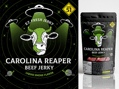 Jerky from Area 51 aliens area51 beef branding food illustration jerky packagedesign scifi ufo