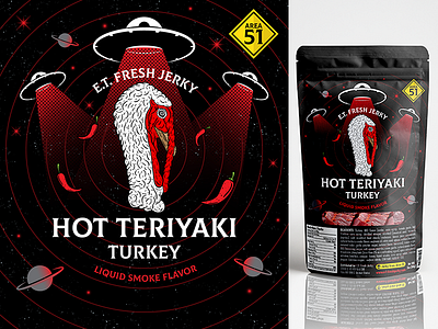 Jerky from Area 51 aliens area51 branding food illustration jerky packagedesign scifi turkey ufo