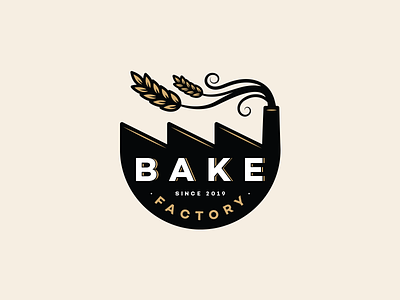 Bake Factory - Logo Concept For Sale bake bakefactory baker bakery logo baking branding factory food graphicdesign illustration logo logodesign logoforsale logotemplate vintagelogo wheat
