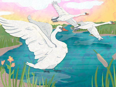 📖The Ugly Duckling animal art birds book children book childrens book classic digital enviroment illustration kidlitart lake landscape literature nature river scene storybook swan the ugly duckling