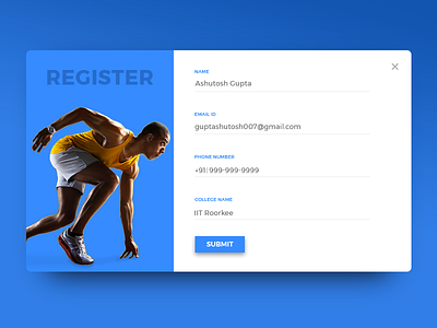 Regstration Card blue card design photoshop player register sport ui ux web webdesign website