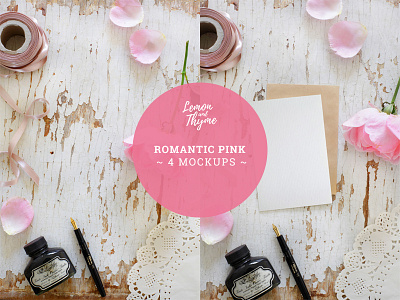 ROMANTIC PINK card and envelope download empty card fountain pen greeting card mockup psd romantic roses rustic satin ribbon save the date