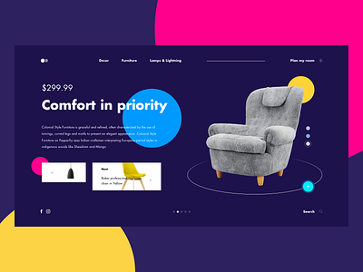 Furniture product page clean color design ecommerce interface layout minimal shop ui ux web website