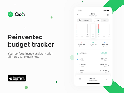 🚀 Qoin - Expenses and Incomes (Real Product) app apple design interface ios iphone minimal mobile ui ux web website
