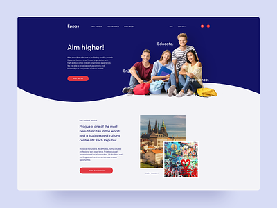 EPPAS – landing page blue clean colourful education expat homepage internship landing page modern one page playful prague school student study abroad travel webdesign