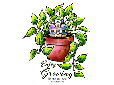 Grow Where You Are drawing growing house illustration ipadpro nature plant pothos procreate socialdistancing texture typogaphy