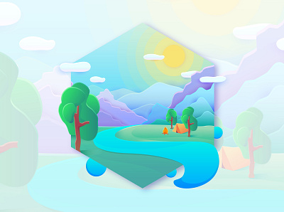 Nature art blue colorful forest game gamedesign illustration logo mountains nature pattern relax sky sun texture travel tree ui vector water