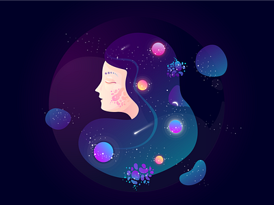 She alien art blue character colorful design galaxy game gamedesign girl gradient graphic illustration logo pattern planets space star stars universe