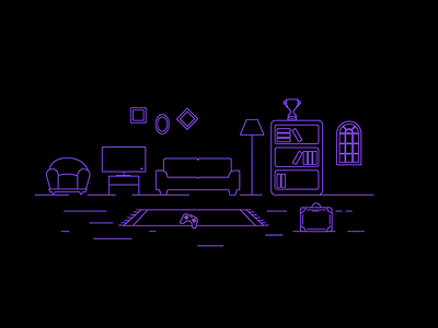 living room furniture home illustration purple vector