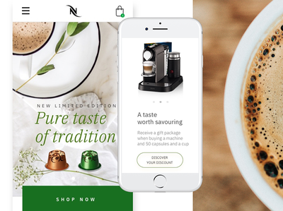 Pure taste - Nespresso Mobile clean coffee cta flat interactive interface ios iphone minimal mobile product scroll shop ux web