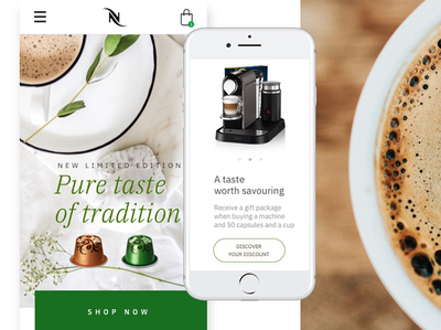 Pure taste - Nespresso Mobile iphone ios scroll interactive web cta shop product flat interface minimal clean ux mobile coffee