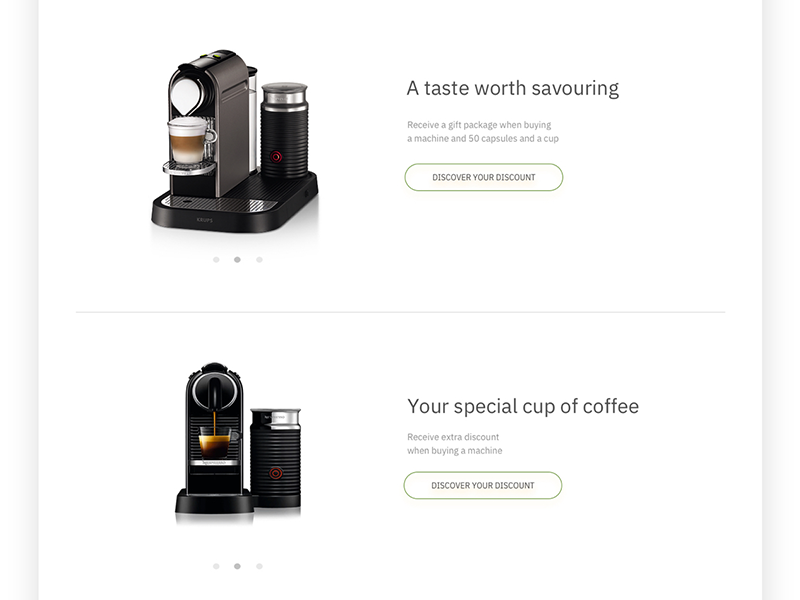 Pure taste - Nespresso product layout clean minimal shop coffee product cta interface design ux