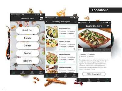 Recipe App app appdesign dailyui digital food graphic design groceries ios iphone mobile mockup recipe