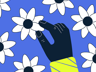 Grabbing flowers from the sky graphic design illustration
