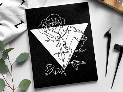 Roses in Triangle black and white botanical floral art florals flowers illustration mockup monochrome rose roses tattoo tattoo art