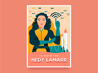 STEM Superheroines - Hedy Lamarr art color illustration vector