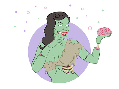 Miss Zombie brain color flat illustration zombie