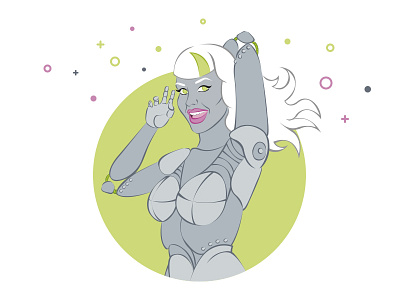 Miss Bionic bionic color flat illustration robot sci fi space