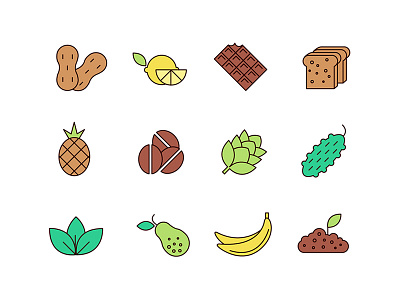 Flavours Icons banana bread chocolate coffee colour flavour hop icon lemon peanut pear pineapple