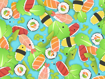 Sushi Pattern avocado food illustration pattern salmon sushi tuna vector