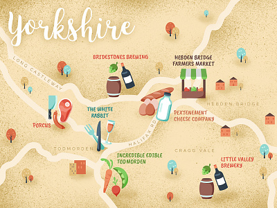 Yorkshire Foodie Map art color food food and drink foodie illustration map map illustration uk vector