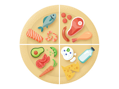 Food Plate Illustration - Food Guide color dairy design fish food food and drink food illustration illustration meat vector veggie