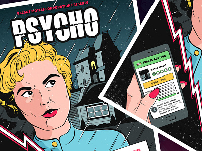 Psycho Movie Poster art color comic horror illustration movie movie poster pop art poster psycho ui vector