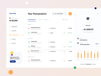 Axounteè - Transaction Dashboard account clean concept dashboard dashboard design designspace finance fintech interface invoices minimalism money sebo simple transaction ui ux wallet