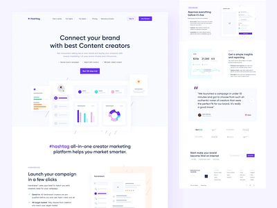 Hashtag - Social Media Landing Page apps brand clean design clean ui concept content content creator content design converter hashtag interface landingpage saas saas landing page simple social media viral webdesign