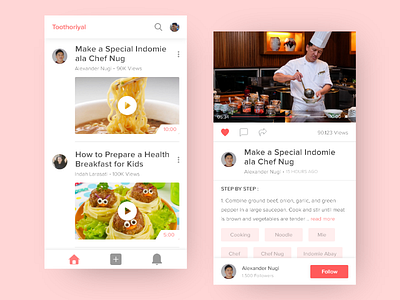 #Exploration - Toothoriyal App Concept app chef concept cook food foodie minimal mobile tutorial ui ux