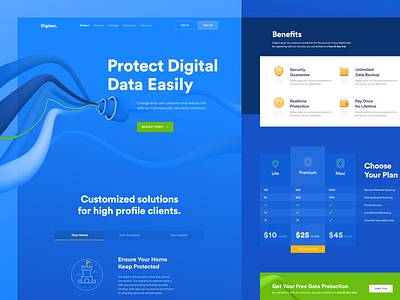 Digisec - Digital Data Security Website blue concept data data security design digital digital data digital data security green interface product protection security service service product simple ui ux website yellow