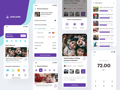 JenxCare - Donation and Charity Apps app apps charity concept crowdfunding crowdfunding campaign design digital donation dribbble good people interface nice people purple sebo simple ui ux