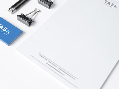Task Developments Stationery Design blue branding business card letterhead logo mock print stationery
